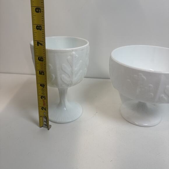 White Milk Glass Pedestal Bowl Goblet Footed Flower Vessel FTD 1978 Lot Of 2 - Picture 3 of 7